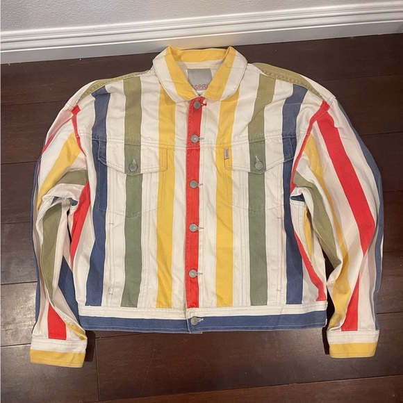 Esprit Jackets & Blazers - vintage retro esprit Colorful Striped Denim Jacket large